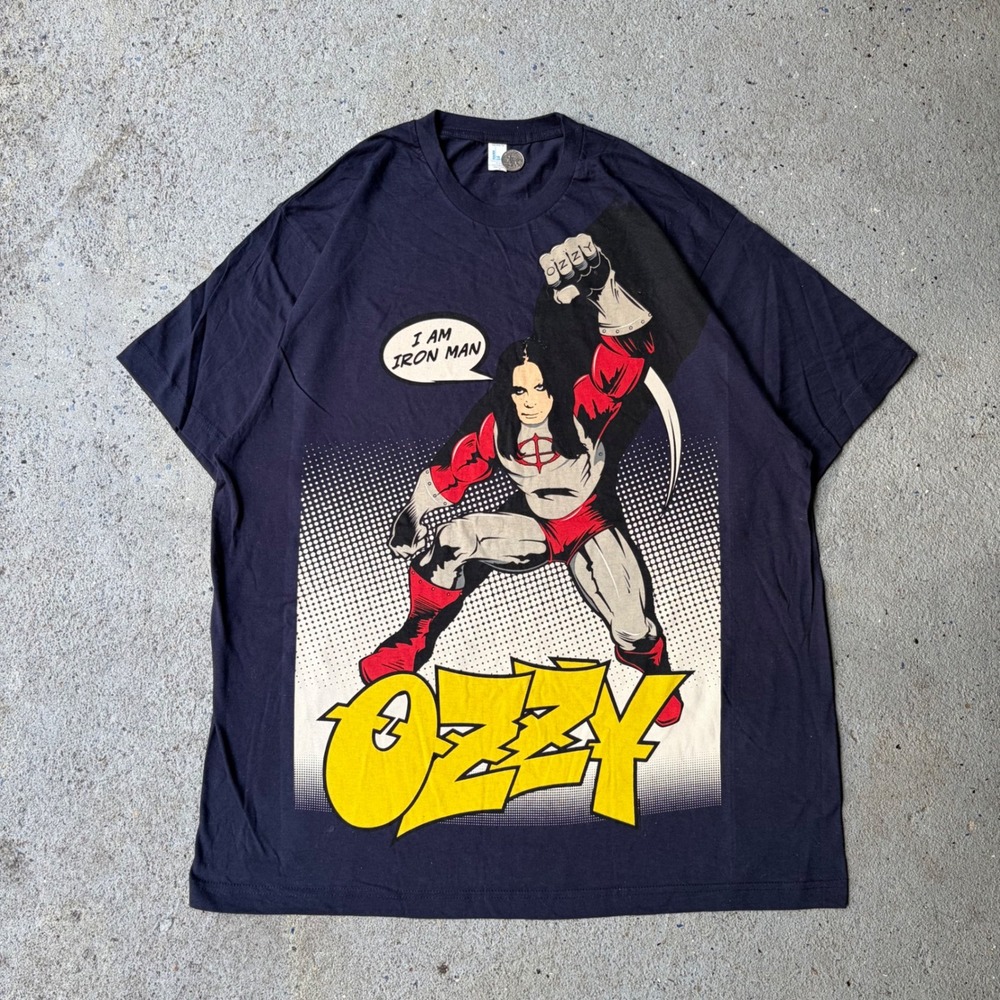 Vintage Ozzy Osbourne I Am Iron Man Graphic T-Shirt Tultex Navy Blue XL Mens